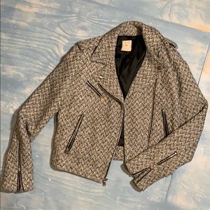 Black and white wool Moto jacket